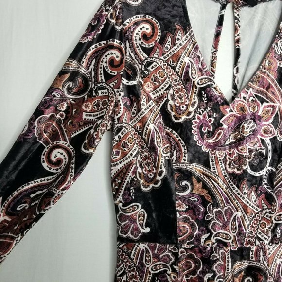 Be Bop Black Rust Paisley Print Velvet Romper - Picture 3 of 7